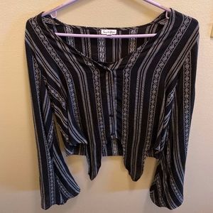 Black and White Long Sleeve Crop Top